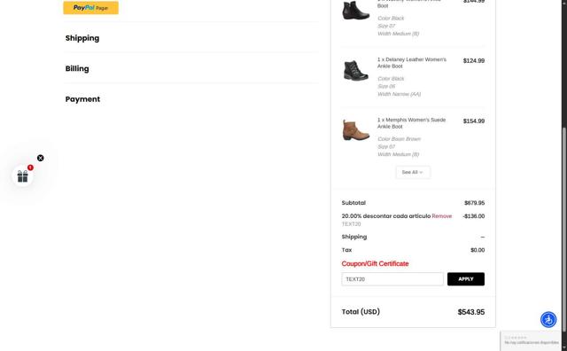 Propet Footwear checkout page showing Propet Footwear coupon code box | Screenshot taken by SimplyCodes community member on Jul 31, 2025