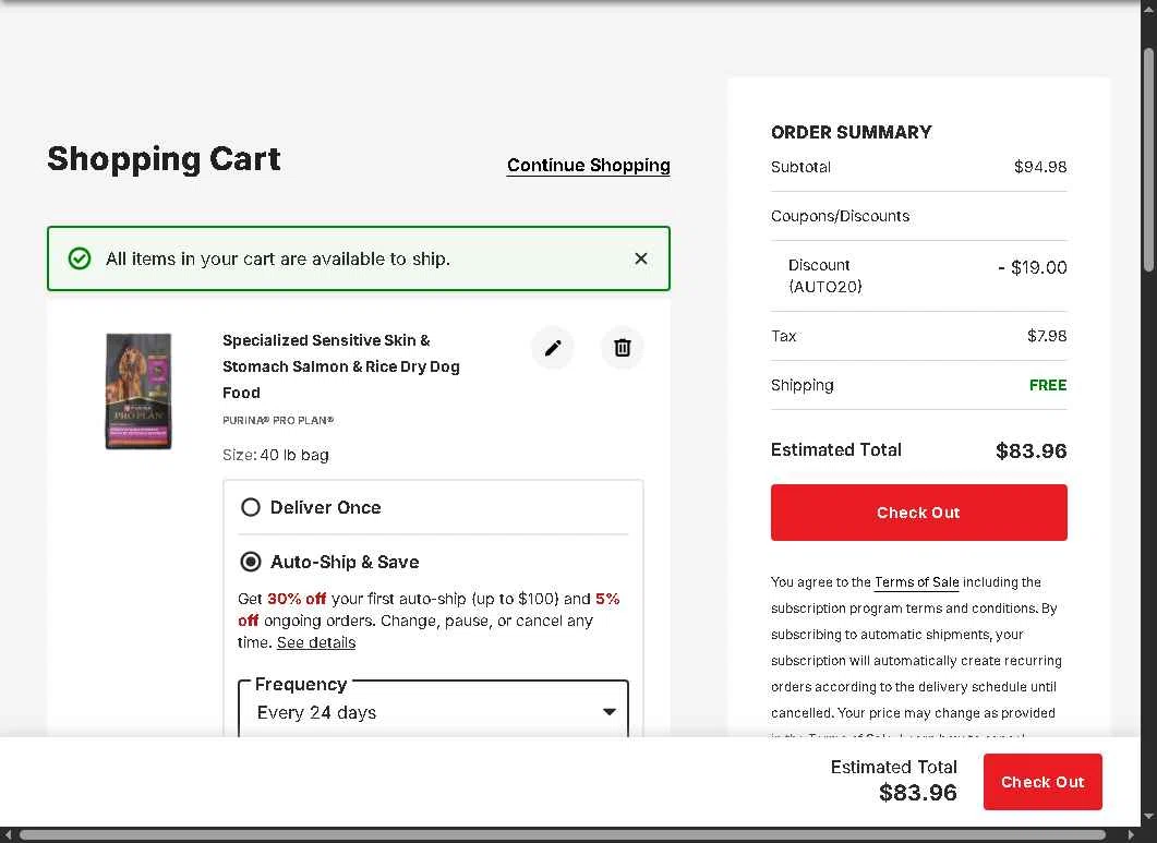 Pro Plan Vet Direct checkout page showing Pro Plan Vet Direct promo code box | Screenshot taken by SimplyCodes community member on Oct 26, 2025
