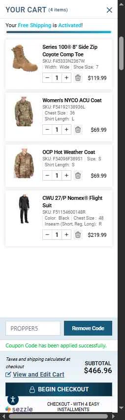 Propper checkout page showing Propper discount code box | Screenshot taken by SimplyCodes community member on Oct 24, 2025