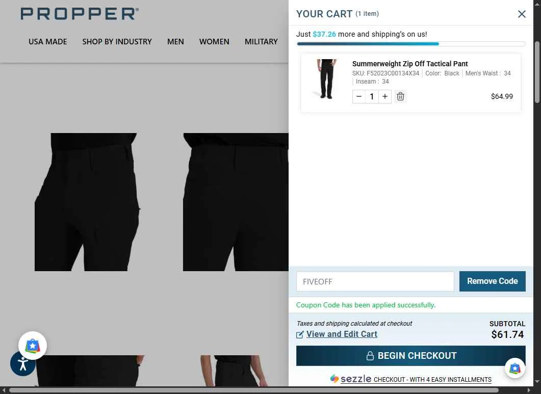 Propper checkout page showing Propper discount code box | Screenshot taken by SimplyCodes community member on Oct 22, 2025