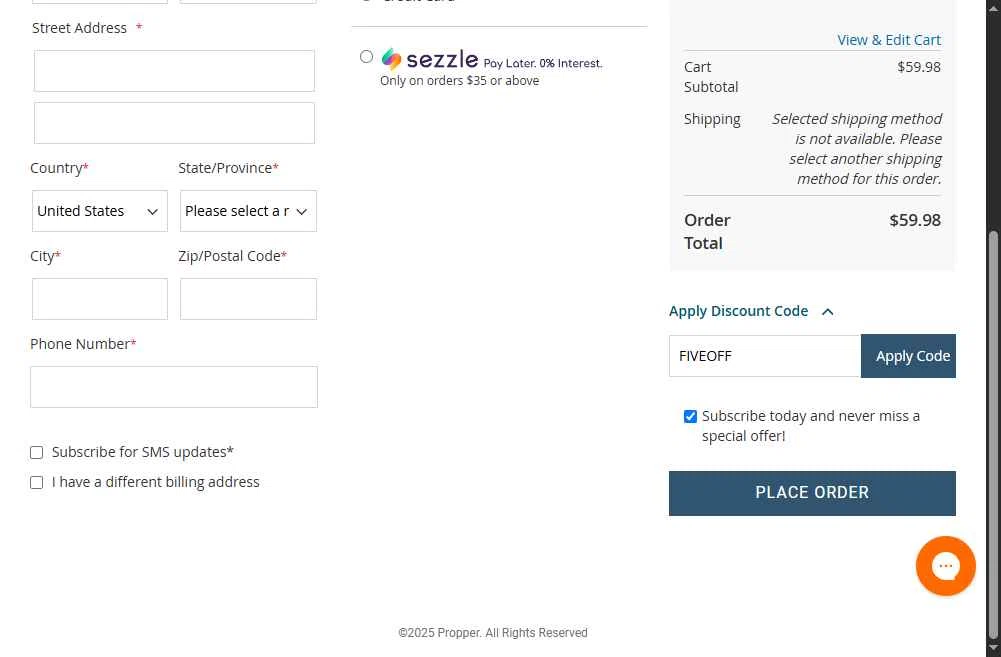 Propper checkout page showing Propper discount code box | Screenshot taken by SimplyCodes community member on Oct 22, 2025