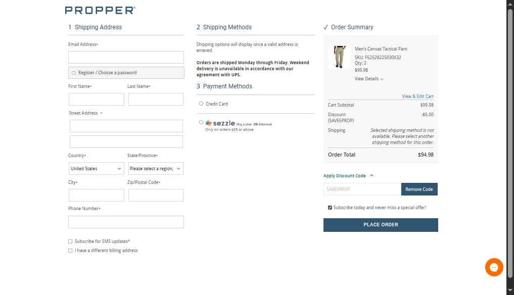 Propper checkout page showing Propper discount code box | Screenshot taken by SimplyCodes community member on Oct 6, 2025