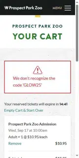 GLOW25 coupon verification screenshot