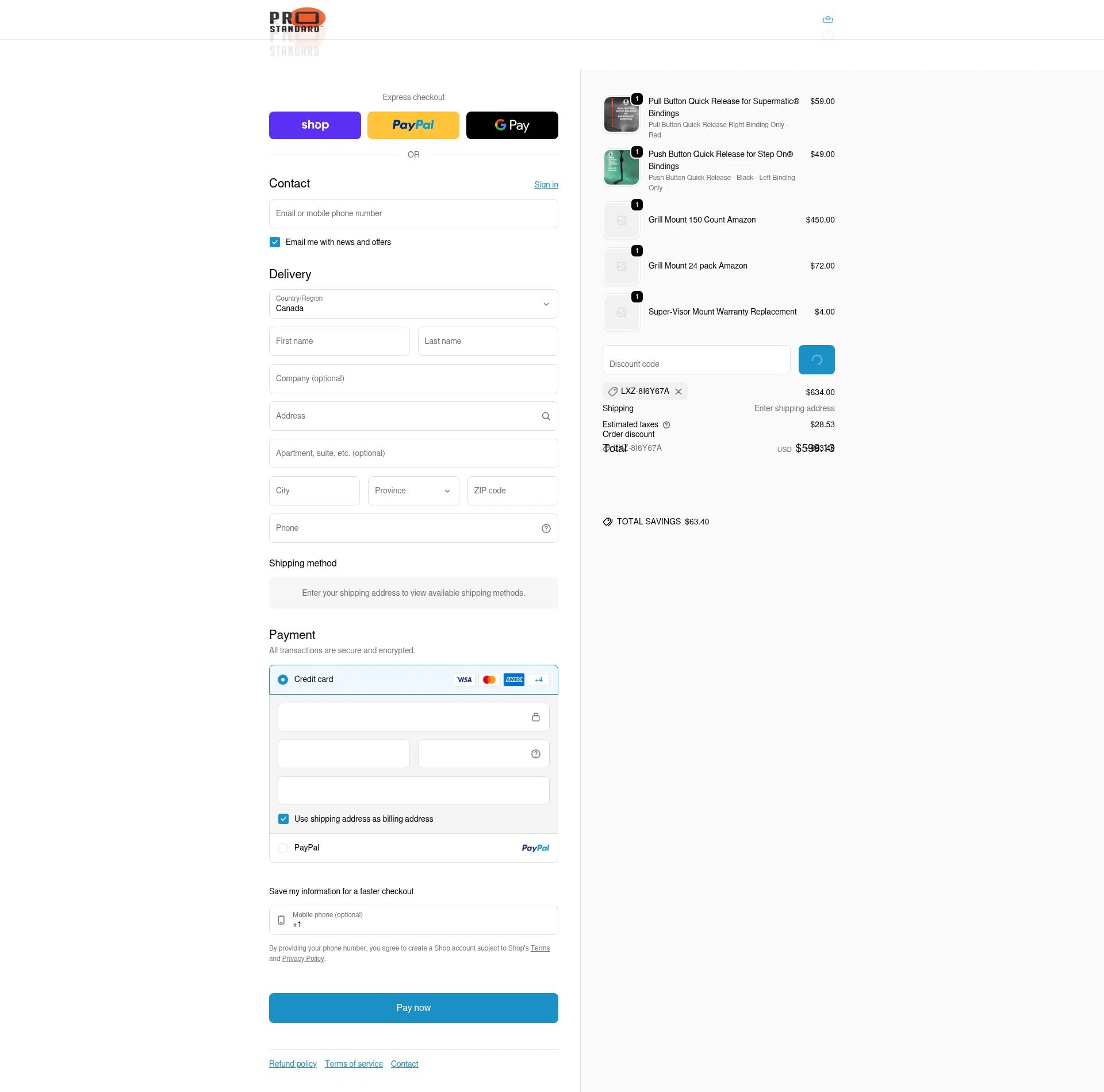 Pro Standard checkout page showing Pro Standard coupon code box | Screenshot taken by SimplyCodes community member on Feb 10, 2026