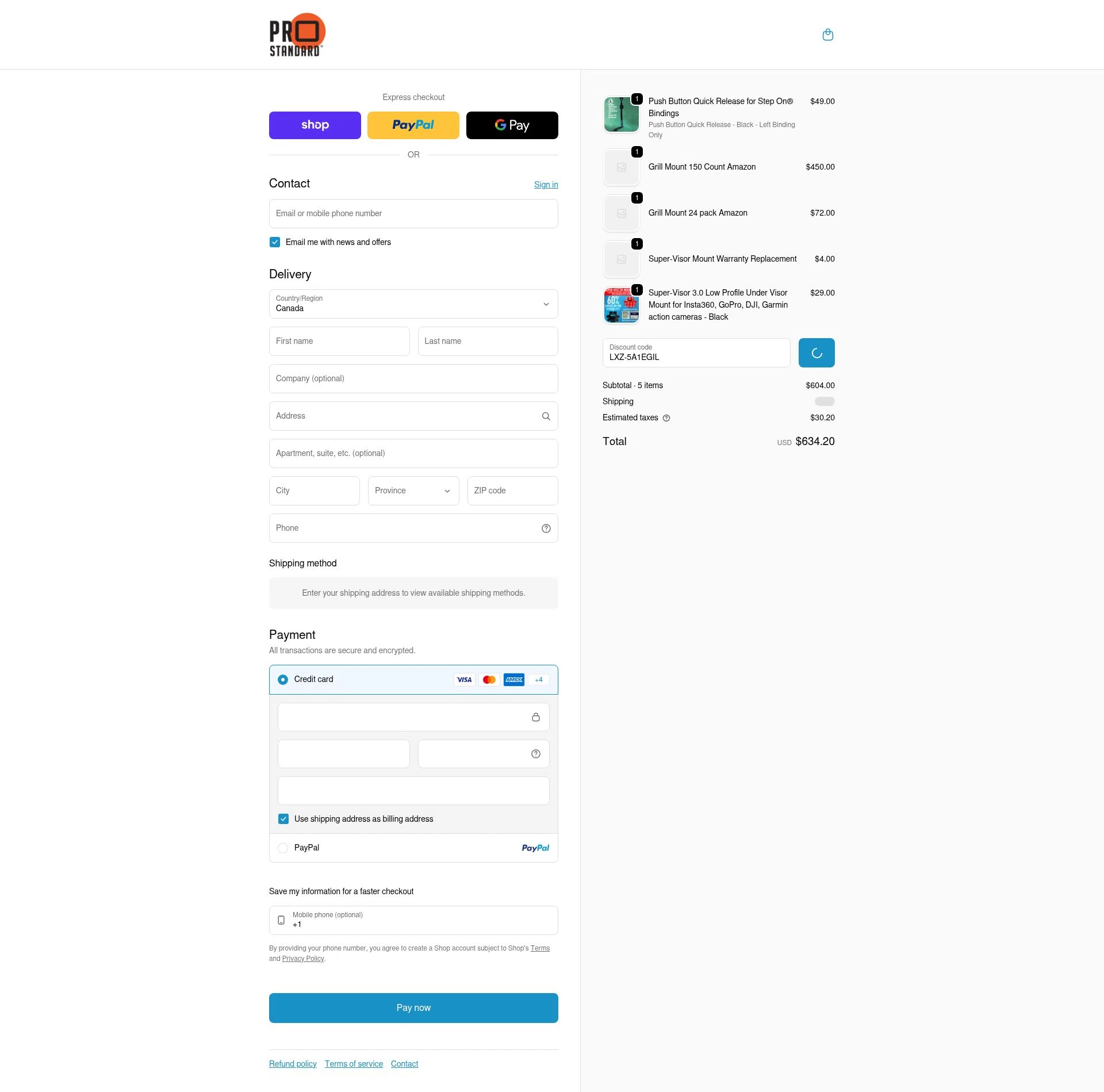 Pro Standard checkout page showing Pro Standard coupon code box | Screenshot taken by SimplyCodes community member on Feb 6, 2026