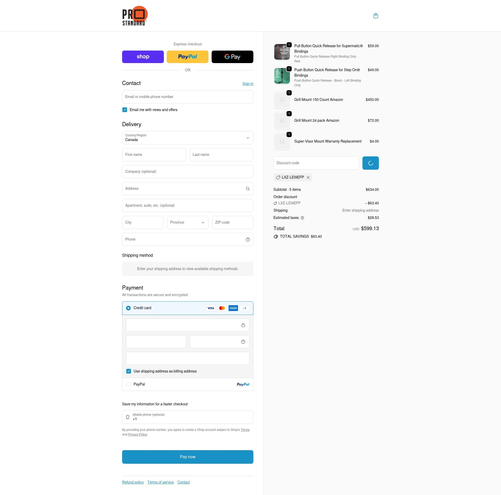 Pro Standard checkout page showing Pro Standard coupon code box | Screenshot taken by SimplyCodes community member on Feb 8, 2026