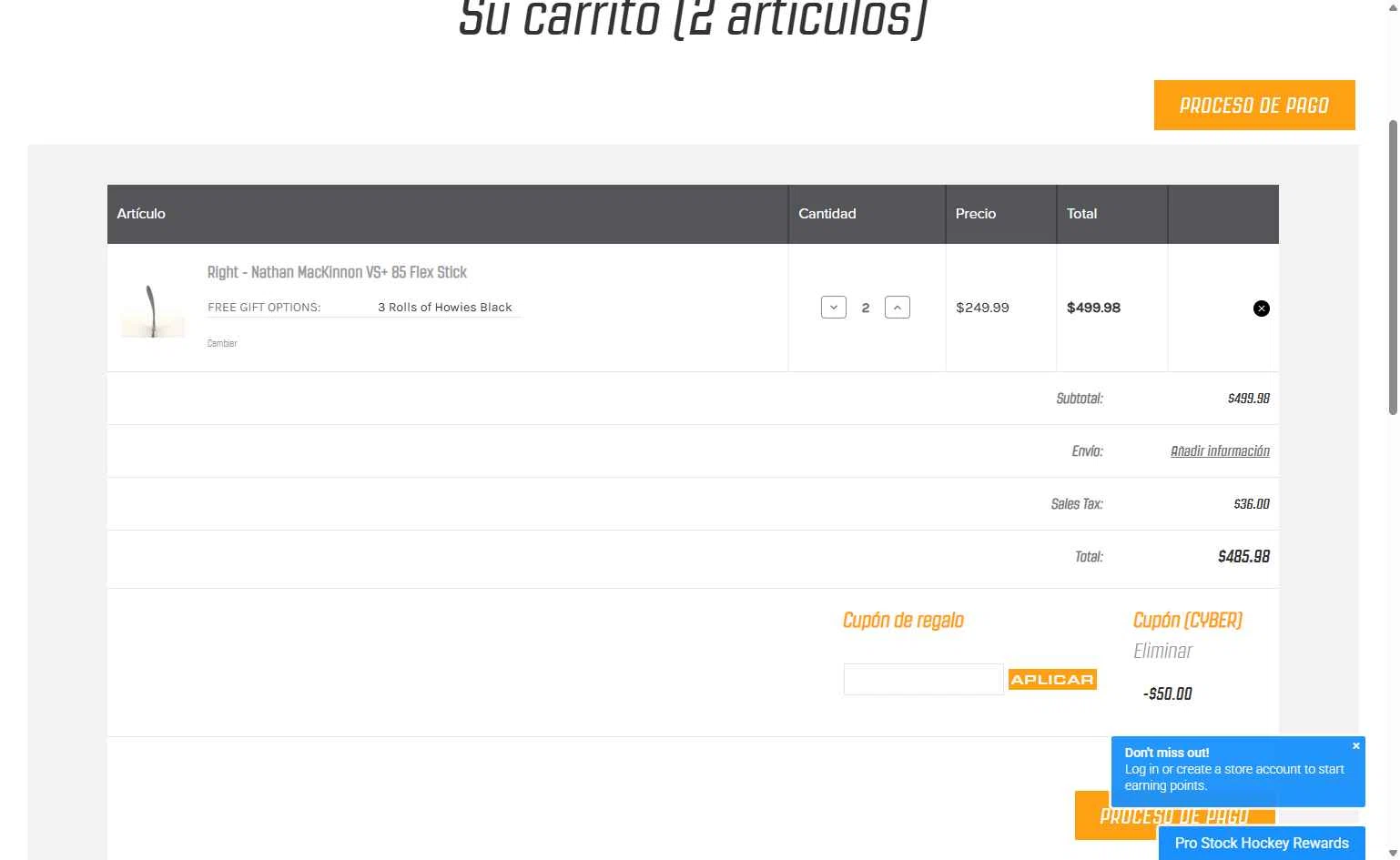 Pro Stock Hockey checkout page showing Pro Stock Hockey coupon code box | Screenshot taken by SimplyCodes community member on Dec 1, 2025