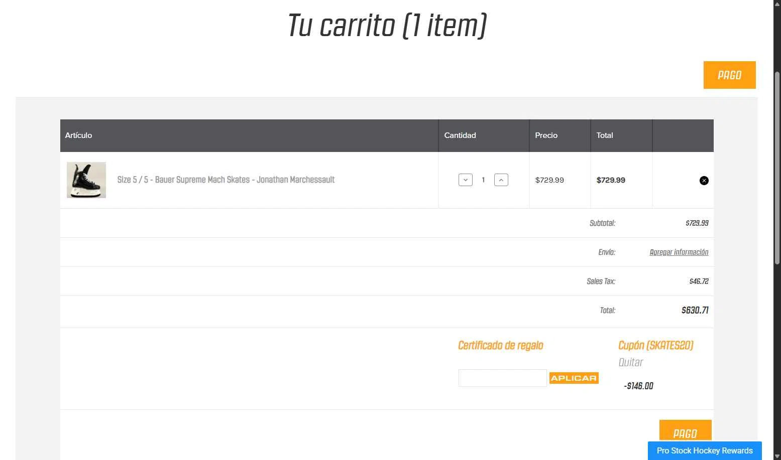 Pro Stock Hockey checkout page showing Pro Stock Hockey coupon code box | Screenshot taken by SimplyCodes community member on Apr 22, 2025