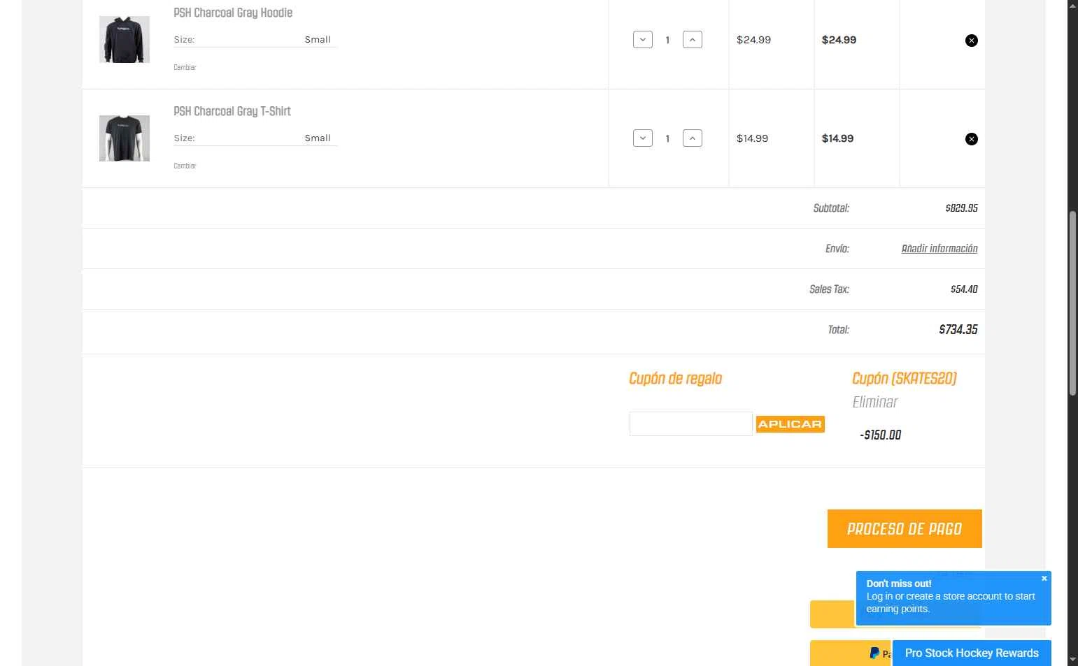 Pro Stock Hockey checkout page showing Pro Stock Hockey coupon code box | Screenshot taken by SimplyCodes community member on Aug 14, 2025