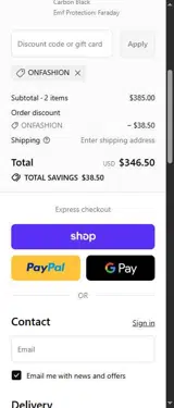 ONFASHION coupon verification screenshot