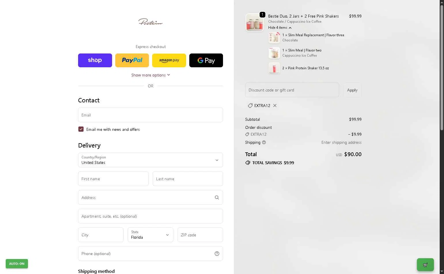 Protein.com checkout page showing Protein.com discount code box | Screenshot taken by SimplyCodes community member on Dec 22, 2025