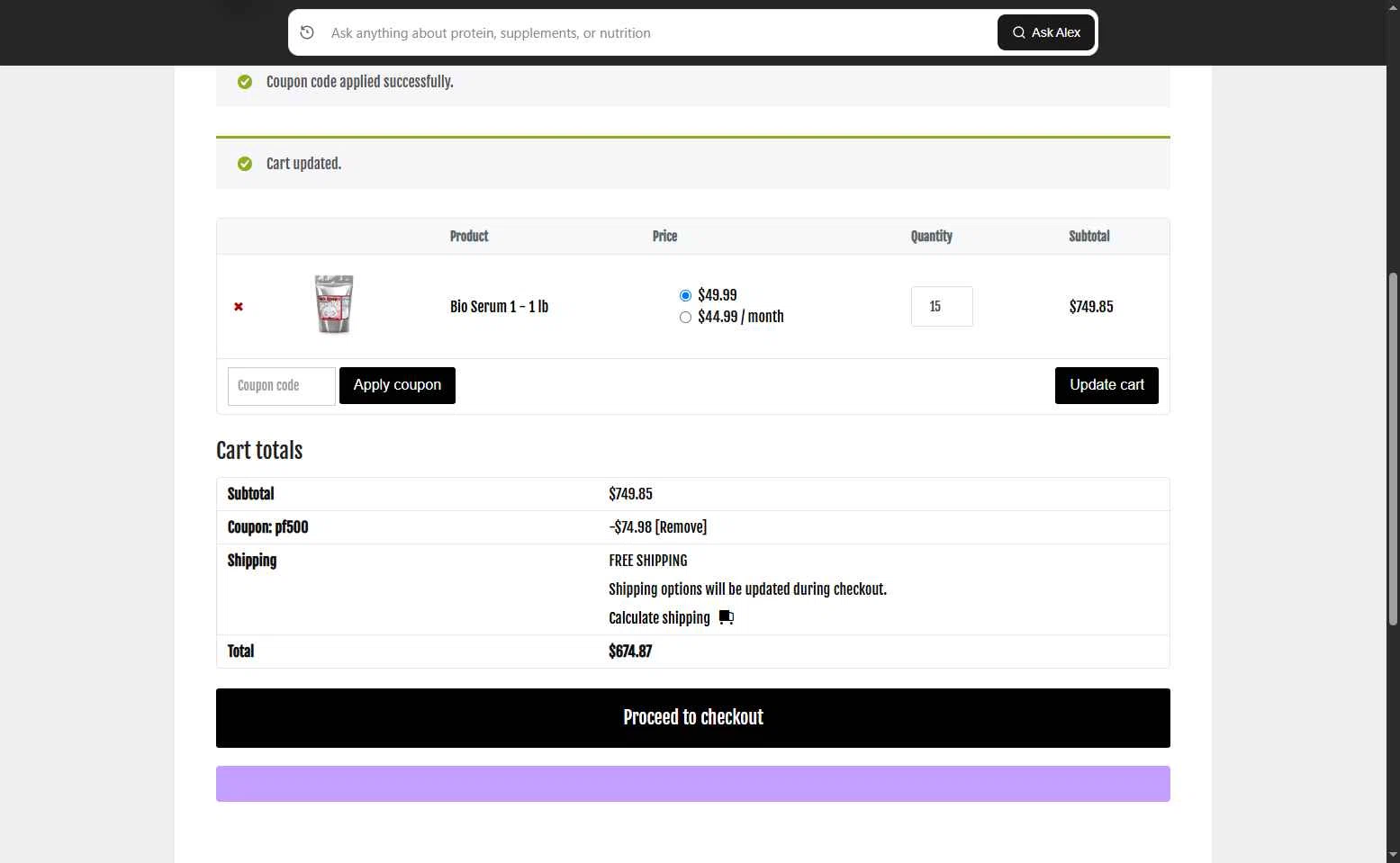 Protein Factory checkout page showing Protein Factory discount code box | Screenshot taken by SimplyCodes community member on Sep 21, 2025