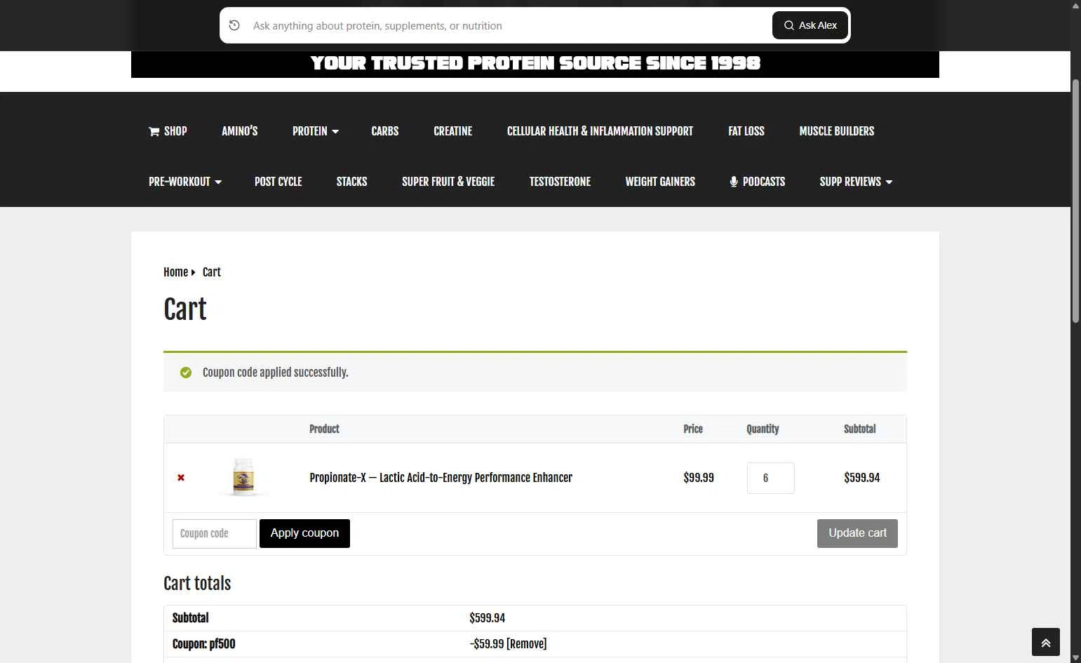Protein Factory checkout page showing Protein Factory discount code box | Screenshot taken by SimplyCodes community member on Dec 29, 2025