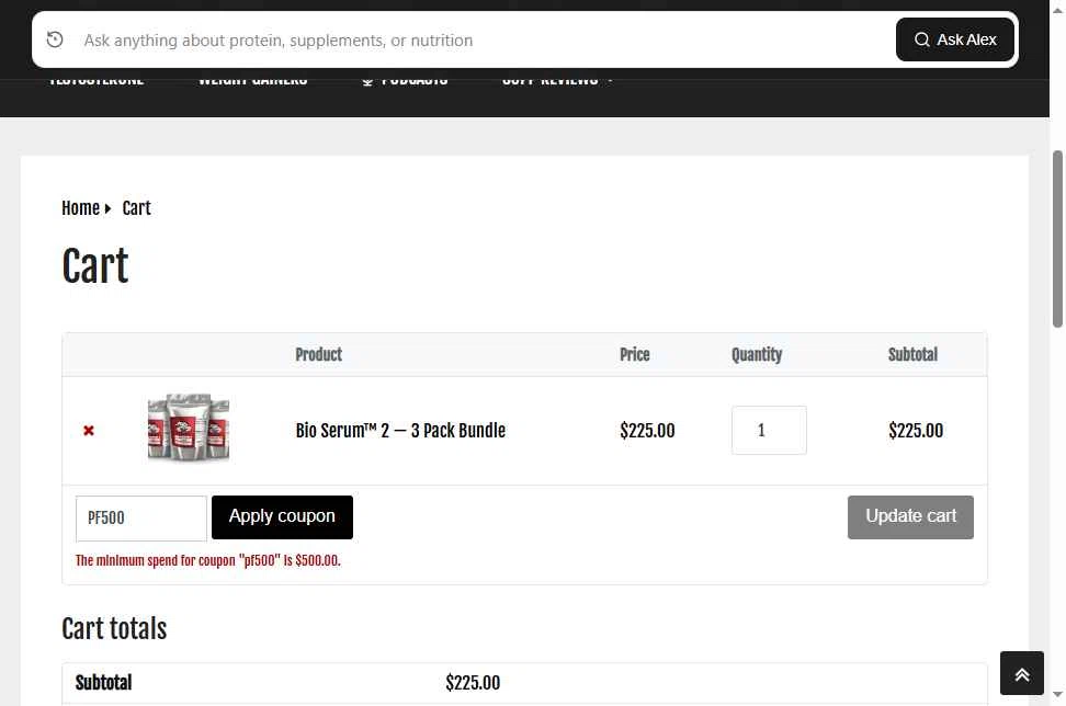 Protein Factory checkout page showing Protein Factory discount code box | Screenshot taken by SimplyCodes community member on Dec 29, 2025