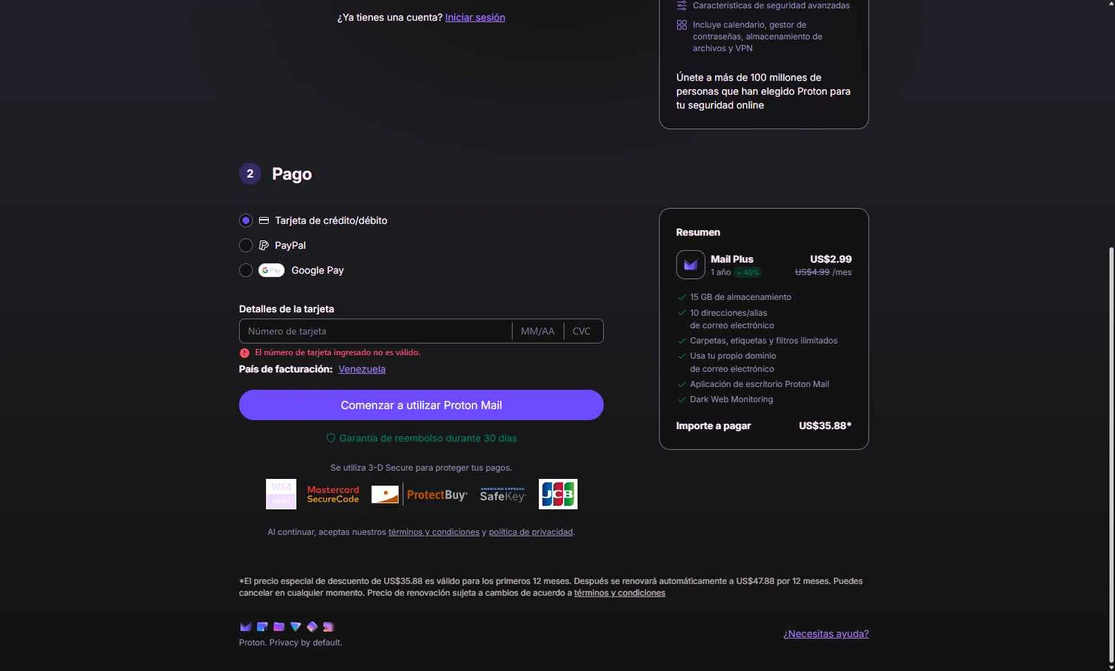 Verification screenshot for 40% Off Mail Plus Proton Select Option Mail Plus (special Restrictions Apply) at ProtonMail - 3mo ago