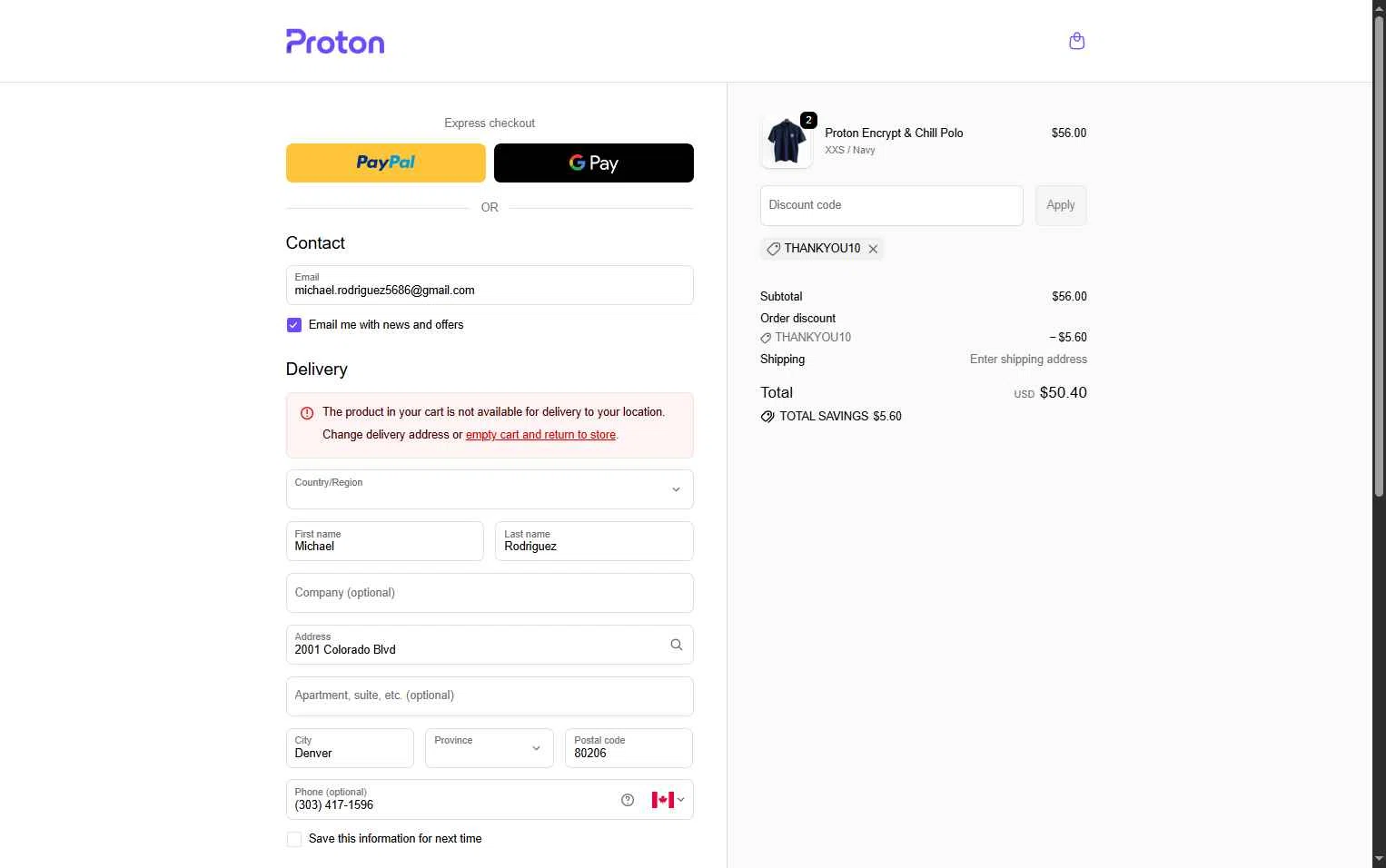 Verification screenshot for 10% Off Storewide (scroll Down and Click on Shop) at ProtonMail - 12d ago