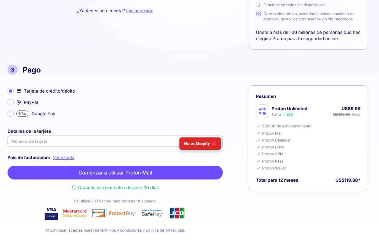 ProtonMail checkout page showing ProtonMail discount code box | Screenshot taken by SimplyCodes community member on Jan 31, 2026