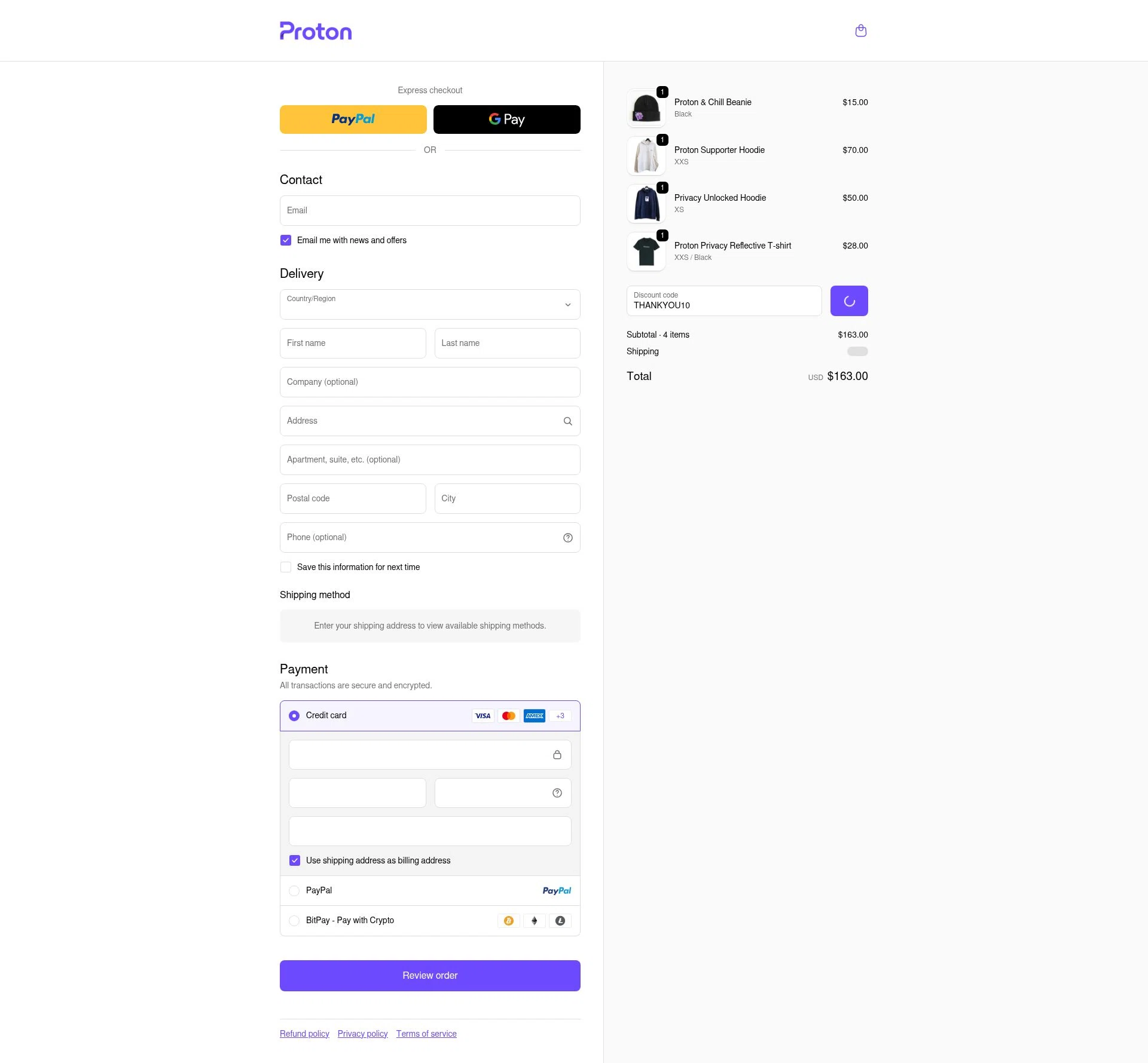 ProtonMail checkout page showing ProtonMail discount code box | Screenshot taken by SimplyCodes community member on Feb 9, 2026