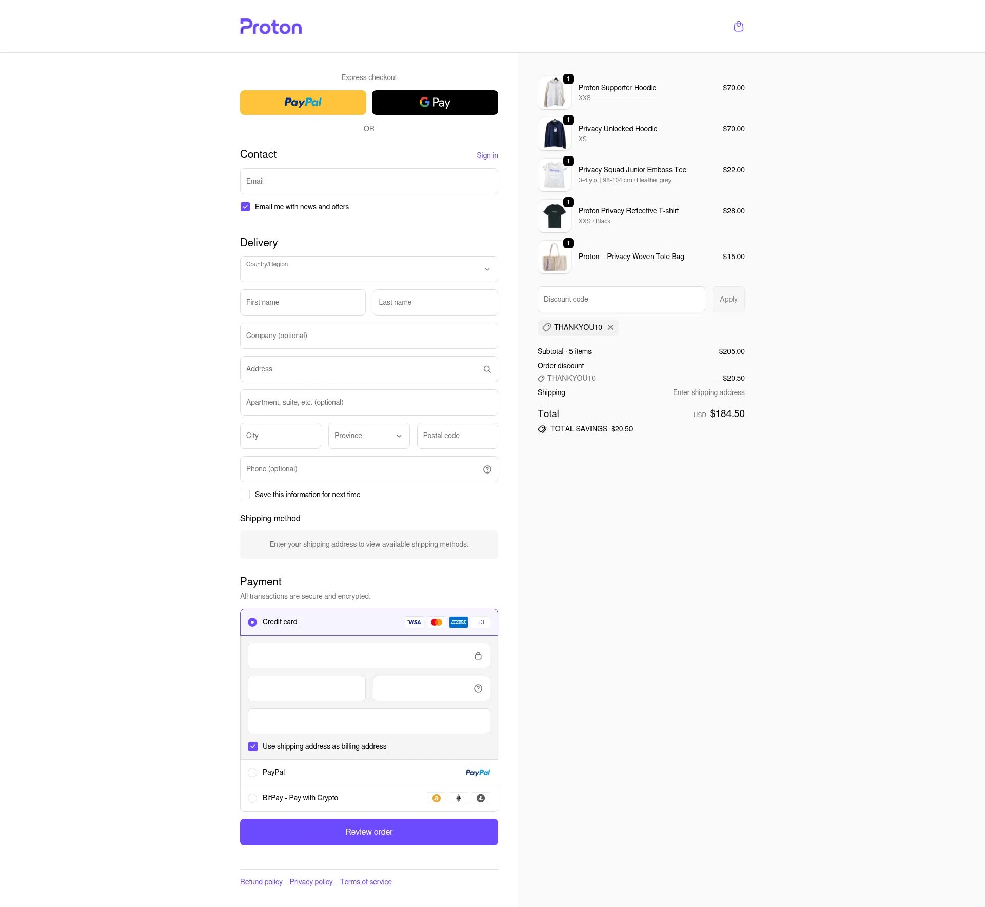 ProtonMail checkout page showing ProtonMail discount code box | Screenshot taken by SimplyCodes community member on Dec 5, 2025