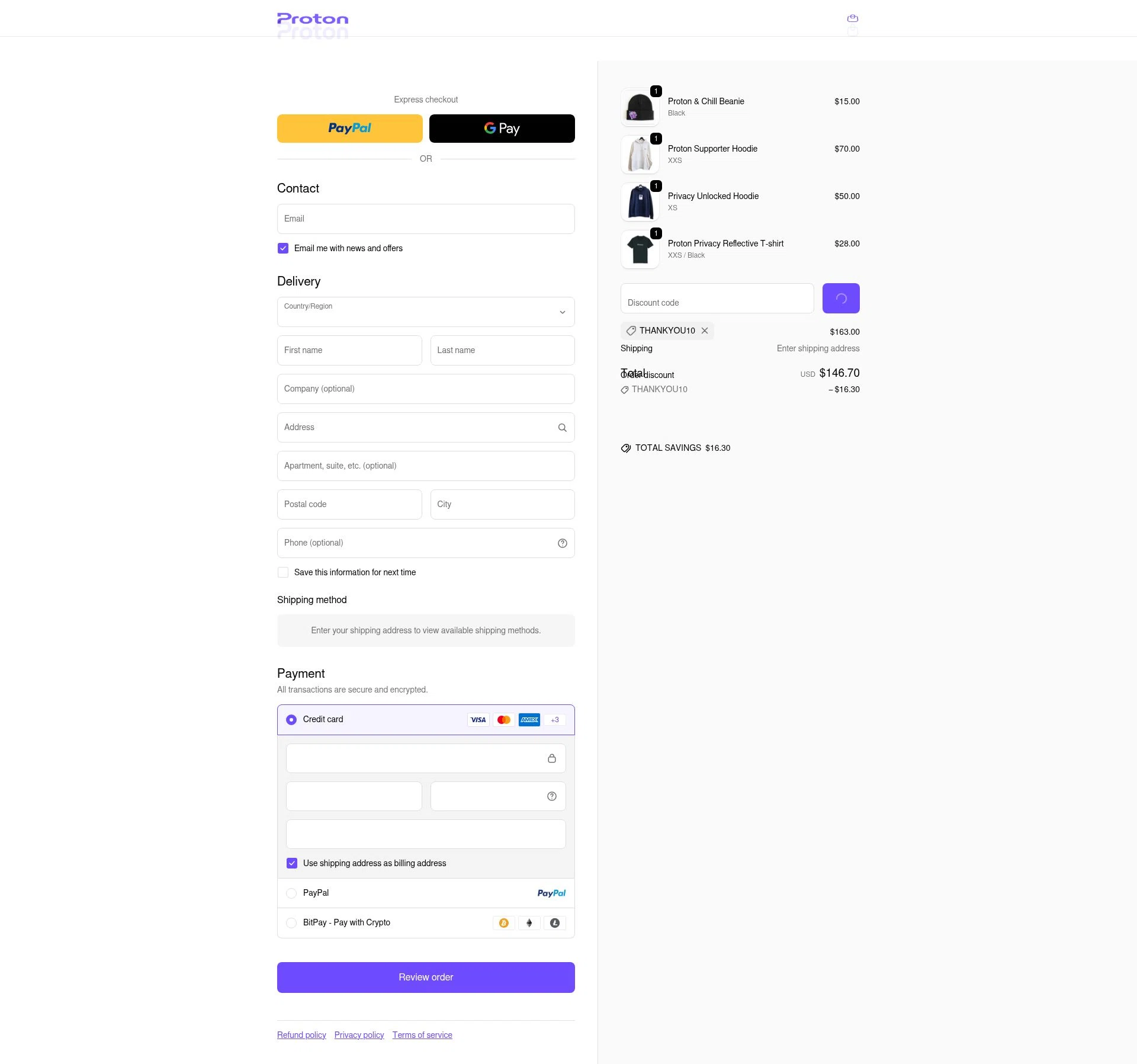 ProtonMail checkout page showing ProtonMail discount code box | Screenshot taken by SimplyCodes community member on Jan 27, 2026