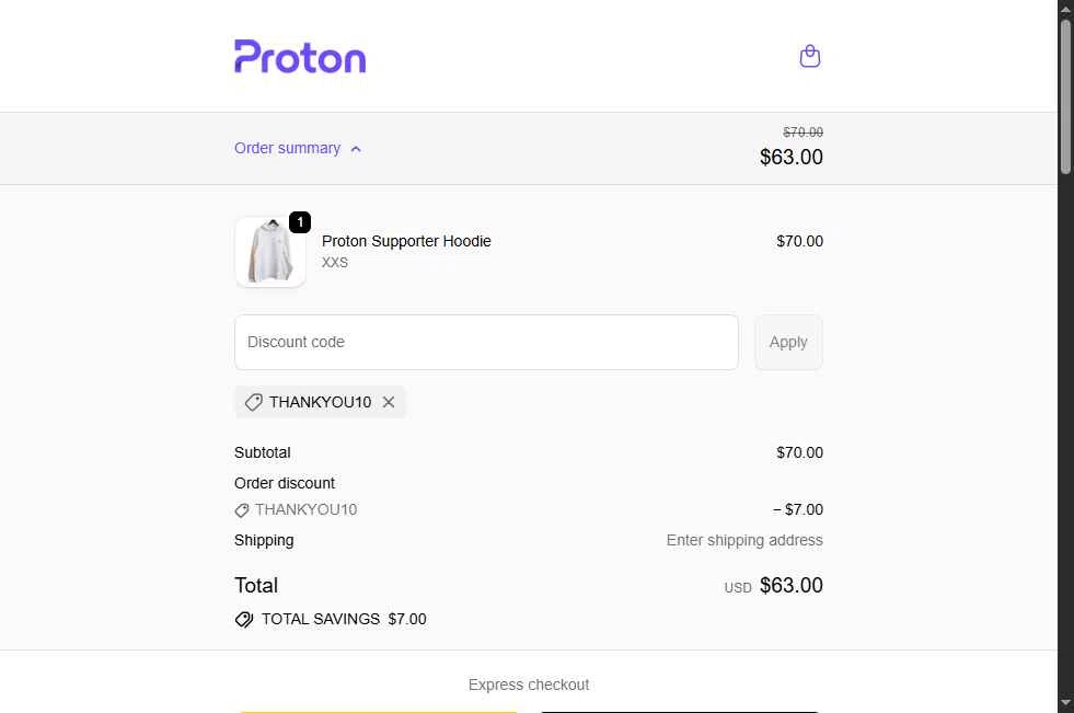 ProtonMail checkout page showing ProtonMail discount code box | Screenshot taken by SimplyCodes community member on Dec 11, 2025
