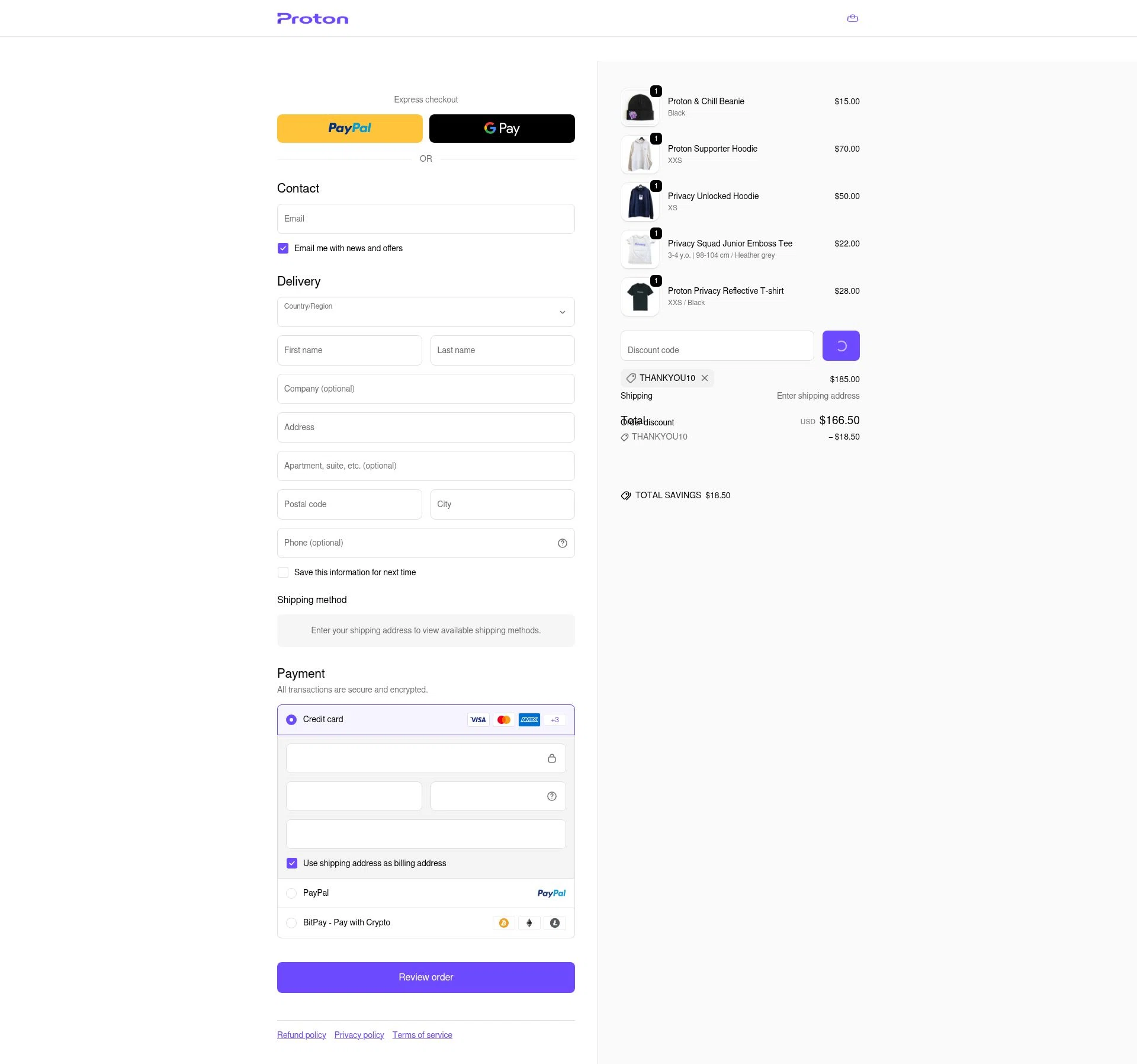 ProtonMail checkout page showing ProtonMail discount code box | Screenshot taken by SimplyCodes community member on Jan 23, 2026