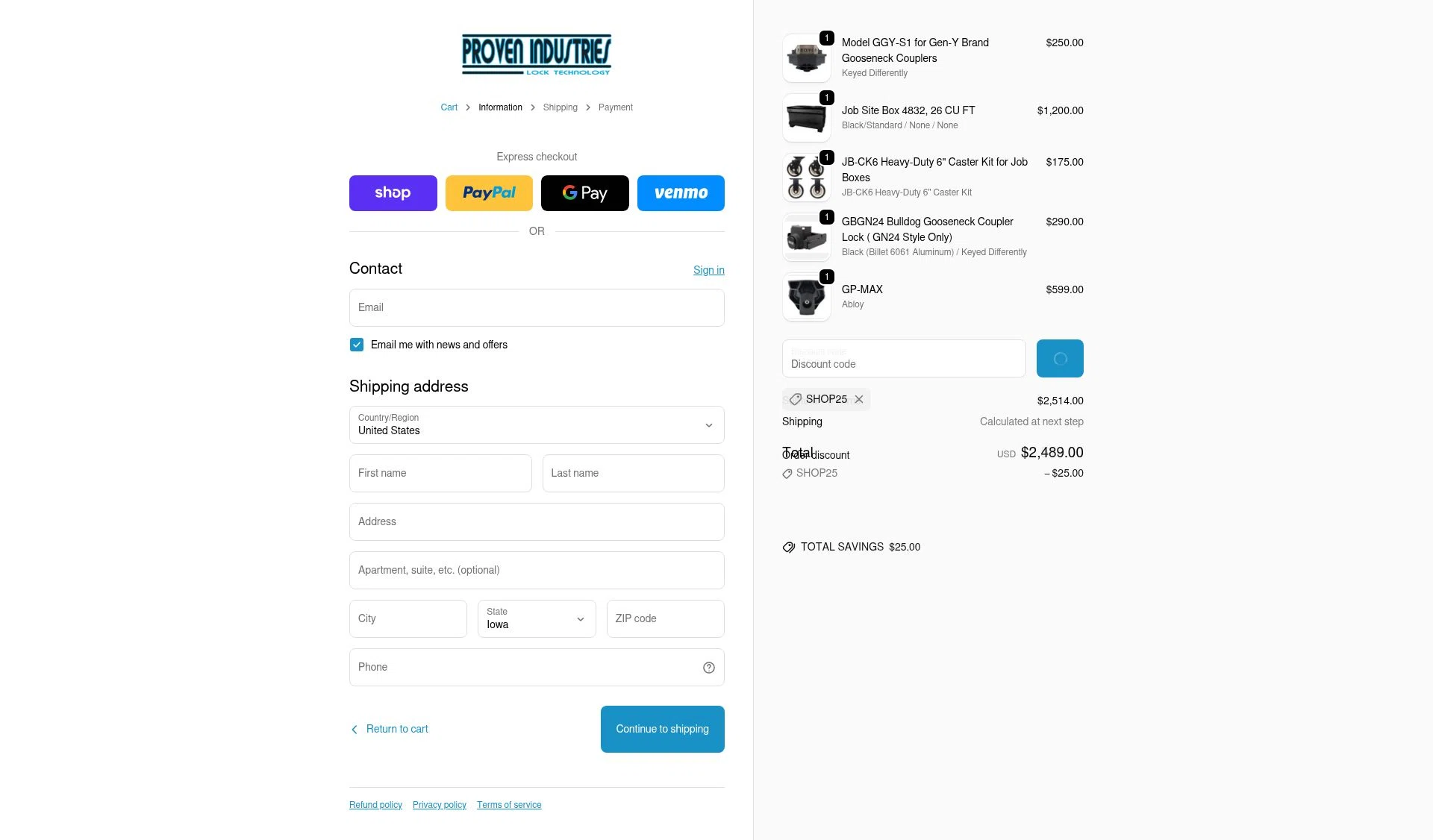 Proven Industries checkout page showing Proven Industries discount code box | Screenshot taken by SimplyCodes community member on Feb 6, 2026
