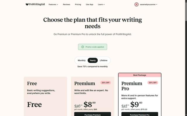 Pro Writing Aid checkout page showing Pro Writing Aid promo code box | Screenshot taken by SimplyCodes community member on Aug 31, 2025