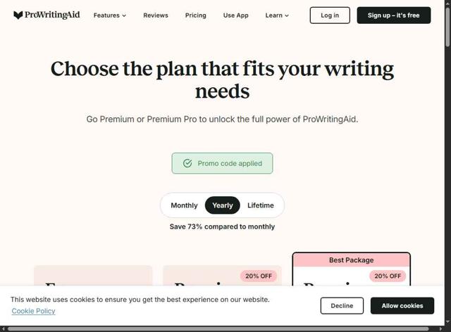 Pro Writing Aid checkout page showing Pro Writing Aid promo code box | Screenshot taken by SimplyCodes community member on Aug 31, 2025
