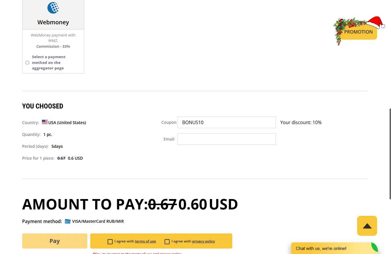 ProxyLine checkout page showing ProxyLine promo code box | Screenshot taken by SimplyCodes community member on Jan 6, 2026