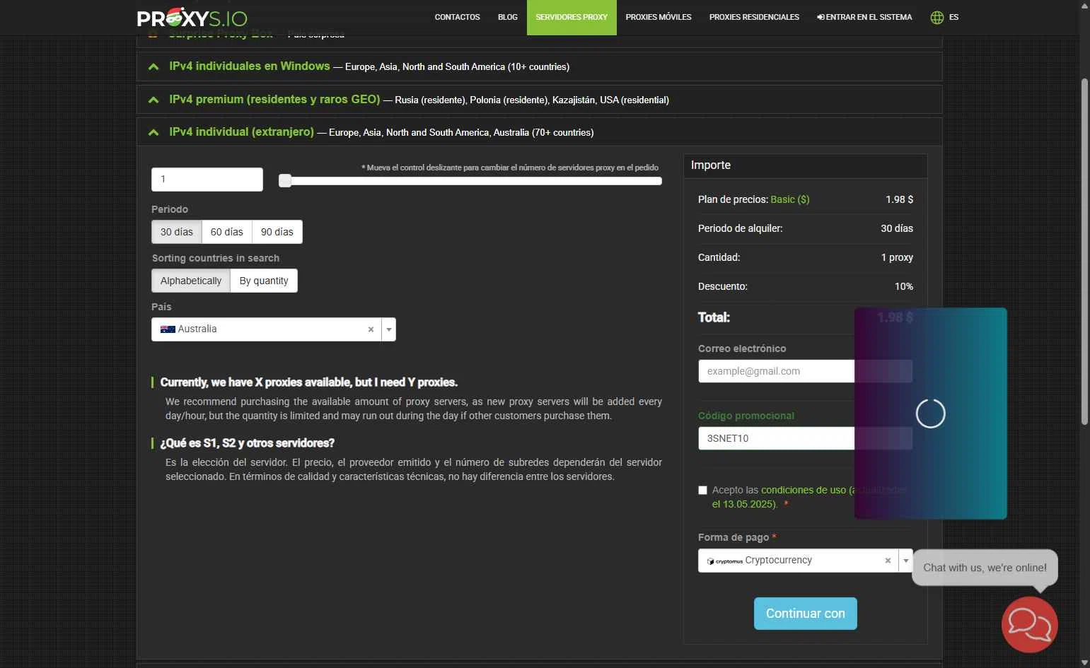 Proxys.io checkout page showing Proxys.io promo code box | Screenshot taken by SimplyCodes community member on Jan 21, 2026