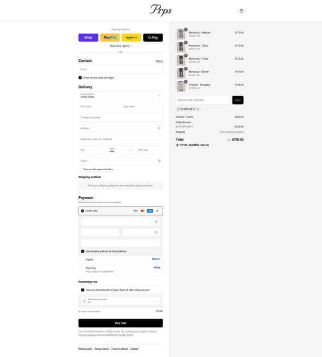 Prps Jeans checkout page showing Prps Jeans coupon code box | Screenshot taken by SimplyCodes community member on Sep 15, 2025