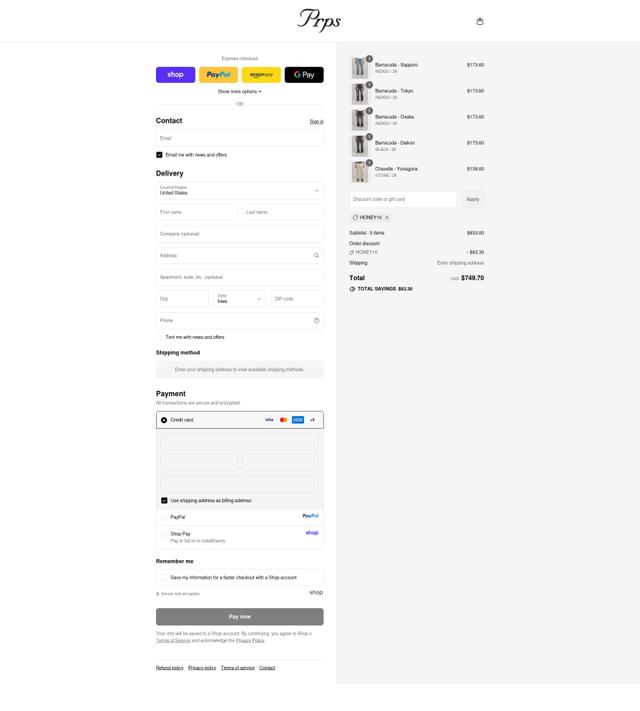 Prps Jeans checkout page showing Prps Jeans coupon code box | Screenshot taken by SimplyCodes community member on Sep 10, 2025