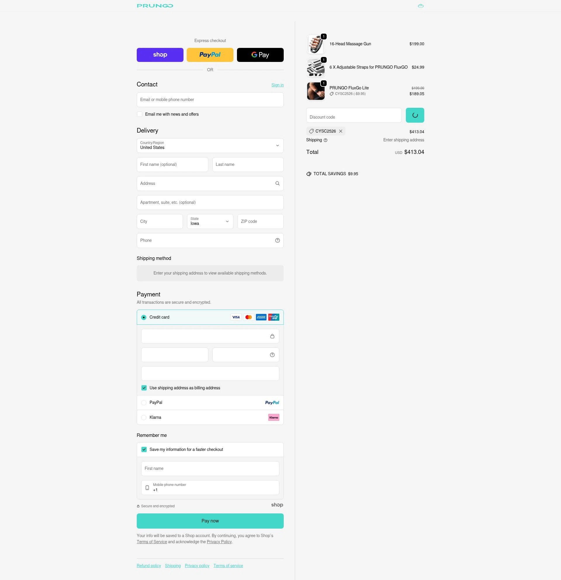Prungo checkout page showing Prungo promo code box | Screenshot taken by SimplyCodes community member on Jan 2, 2026