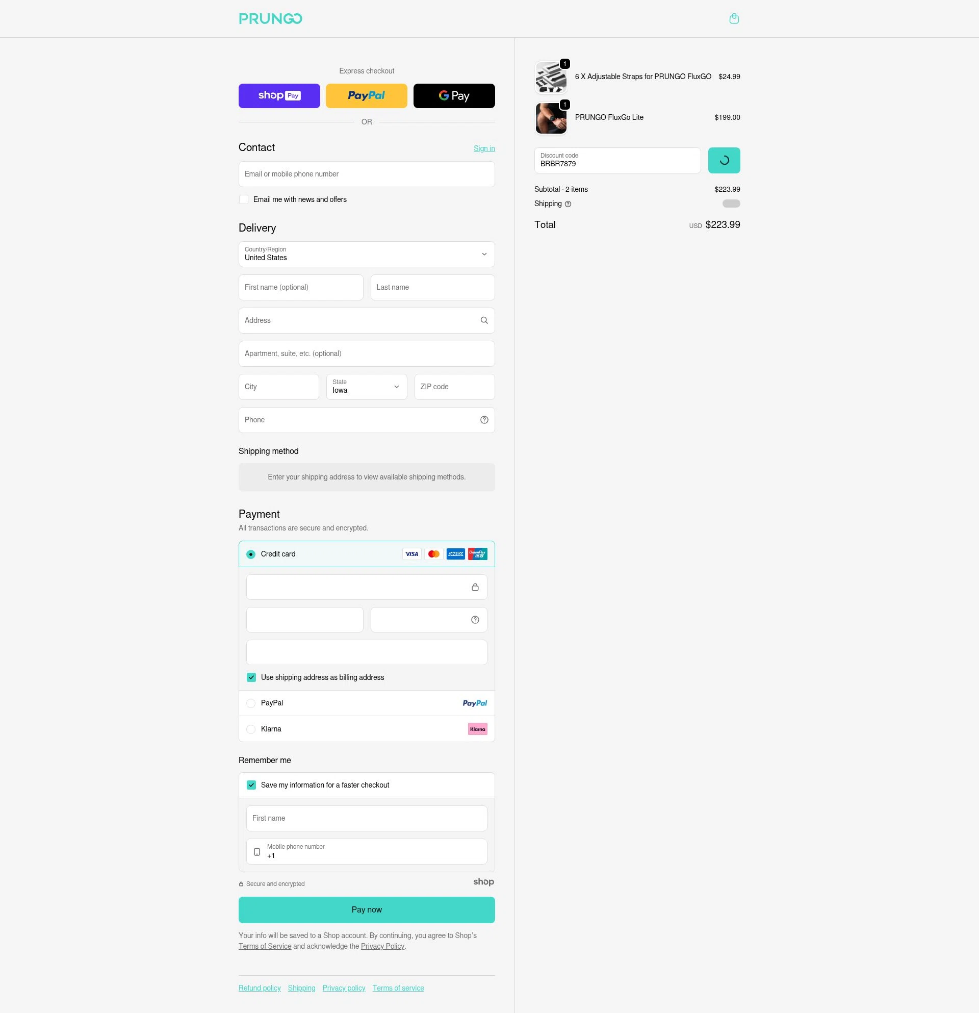Prungo checkout page showing Prungo promo code box | Screenshot taken by SimplyCodes community member on Jan 7, 2026
