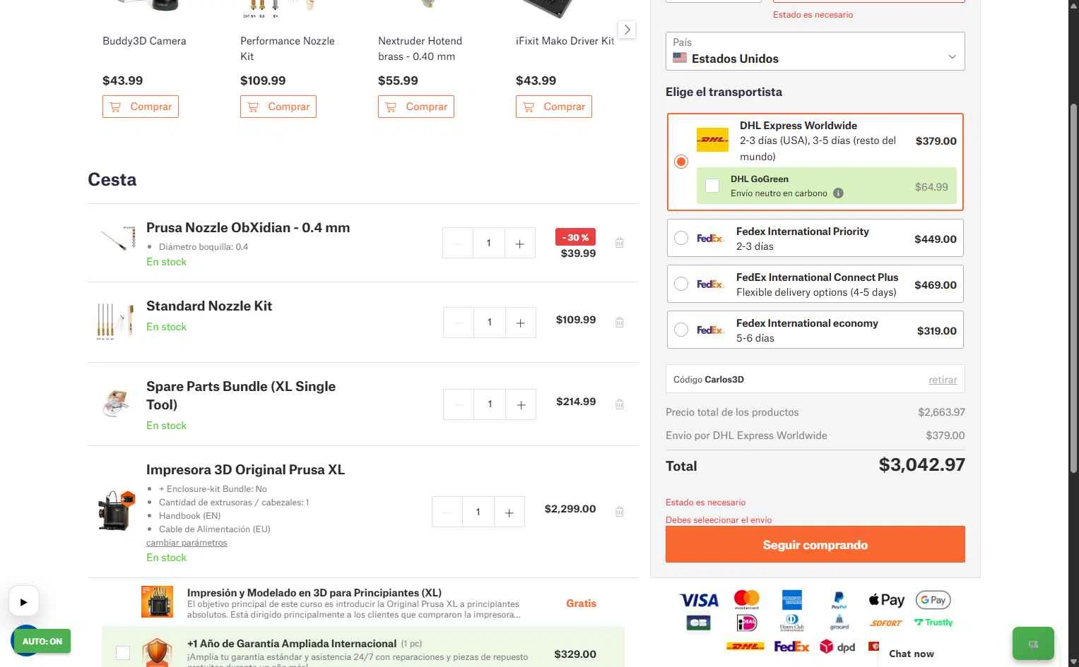 Prusa checkout page showing Prusa discount code box | Screenshot taken by SimplyCodes community member on Feb 3, 2026