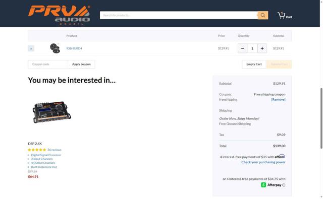 PRV Audio checkout page showing PRV Audio coupon code box | Screenshot taken by SimplyCodes community member on Aug 10, 2025