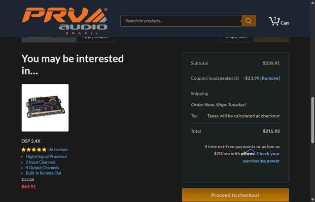 PRV Audio checkout page showing PRV Audio coupon code box | Screenshot taken by SimplyCodes community member on Aug 29, 2025