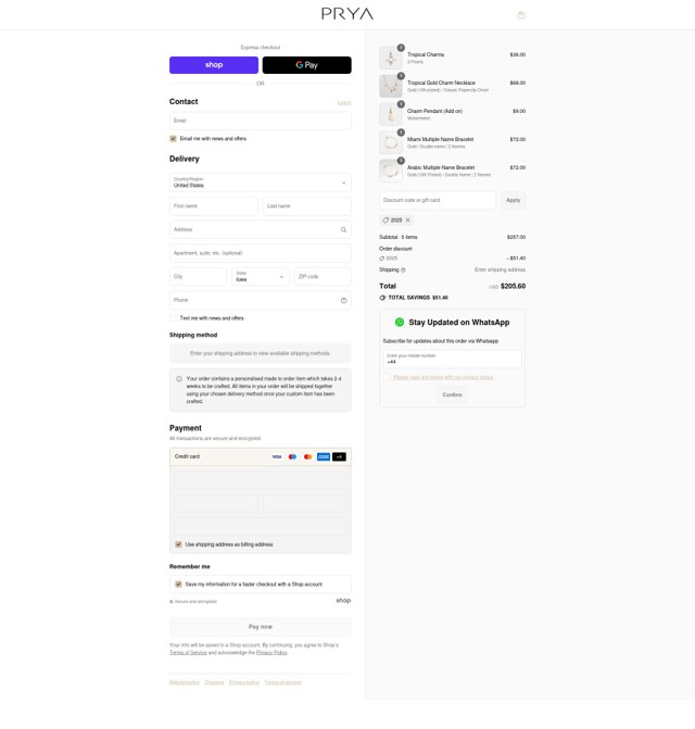 PRYA checkout page showing PRYA discount code box | Screenshot taken by SimplyCodes community member on Sep 4, 2025