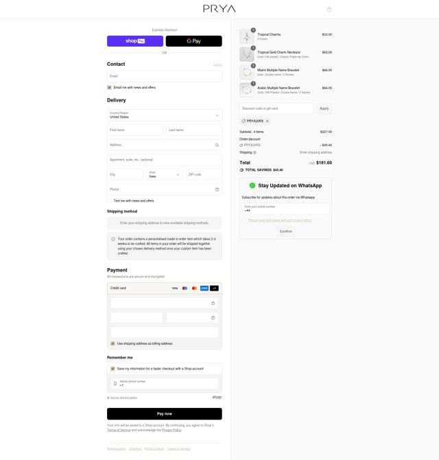 PRYA checkout page showing PRYA discount code box | Screenshot taken by SimplyCodes community member on Aug 5, 2025