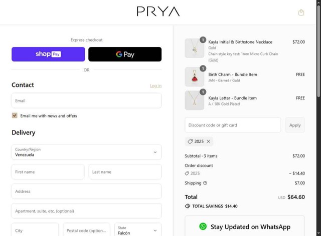PRYA checkout page showing PRYA discount code box | Screenshot taken by SimplyCodes community member on Aug 18, 2025