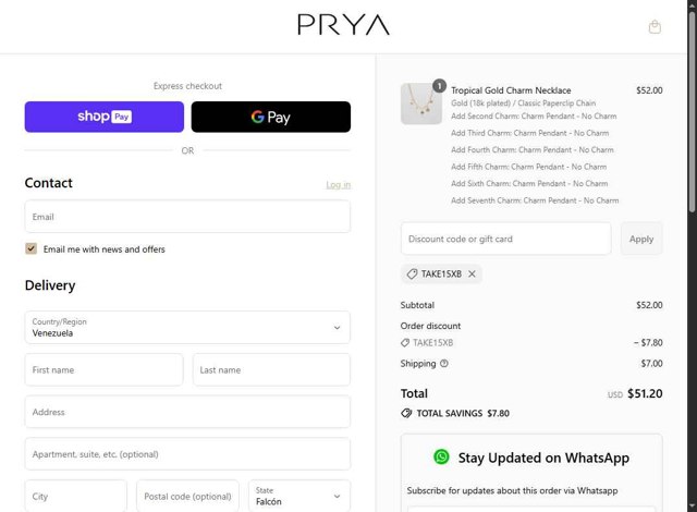 PRYA checkout page showing PRYA discount code box | Screenshot taken by SimplyCodes community member on Jul 31, 2025