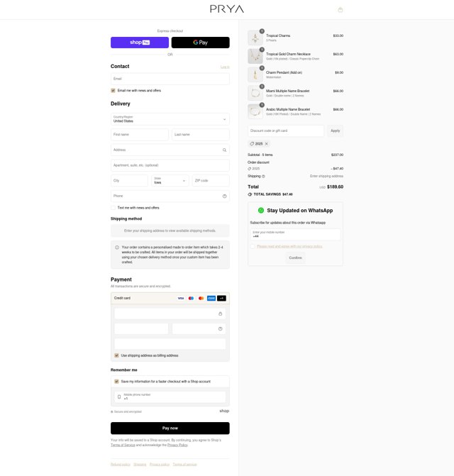 PRYA checkout page showing PRYA discount code box | Screenshot taken by SimplyCodes community member on Aug 21, 2025