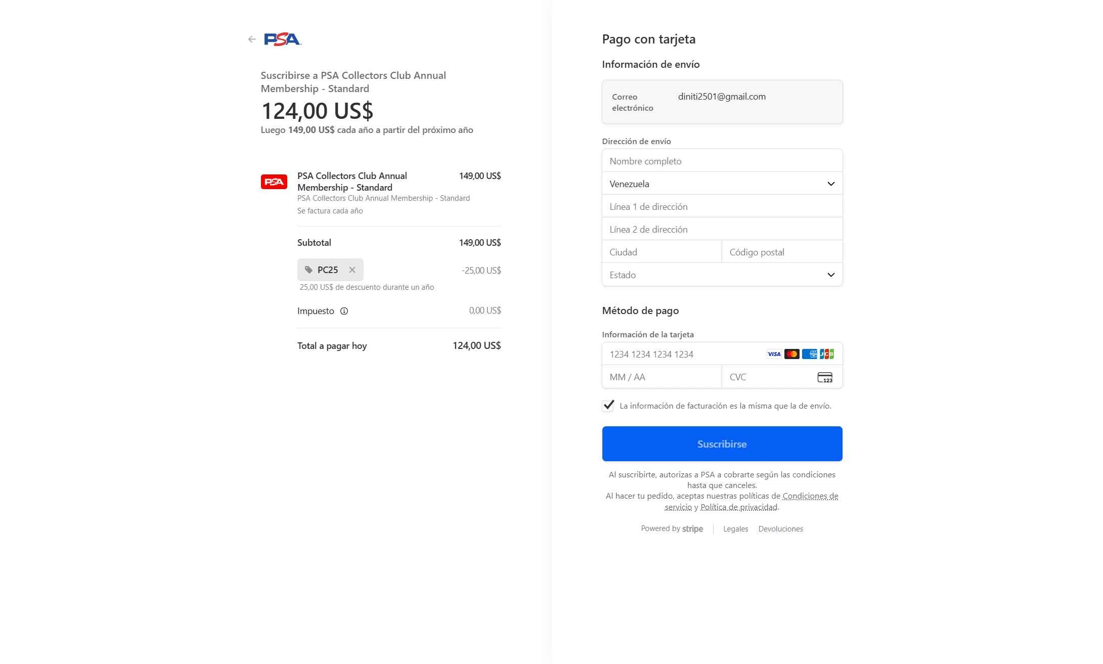 PSA Card checkout page showing PSA Card promo code box | Screenshot taken by SimplyCodes community member on Dec 28, 2025