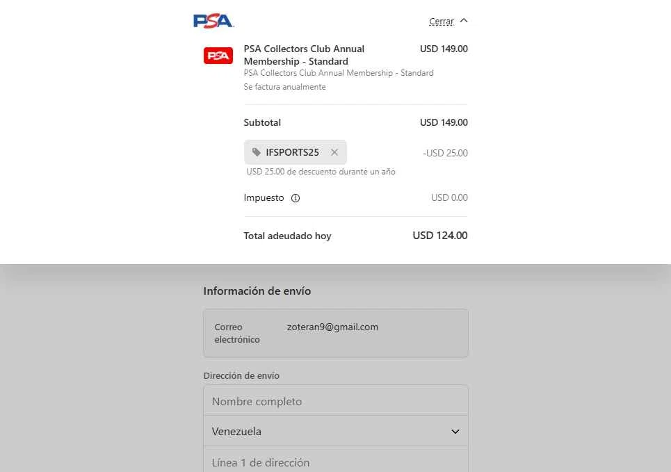 PSA Card checkout page showing PSA Card promo code box | Screenshot taken by SimplyCodes community member on Jan 20, 2026