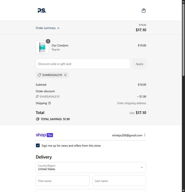 P.S. Good Times checkout page showing P.S. Good Times discount code box | Screenshot taken by SimplyCodes community member on Aug 4, 2025