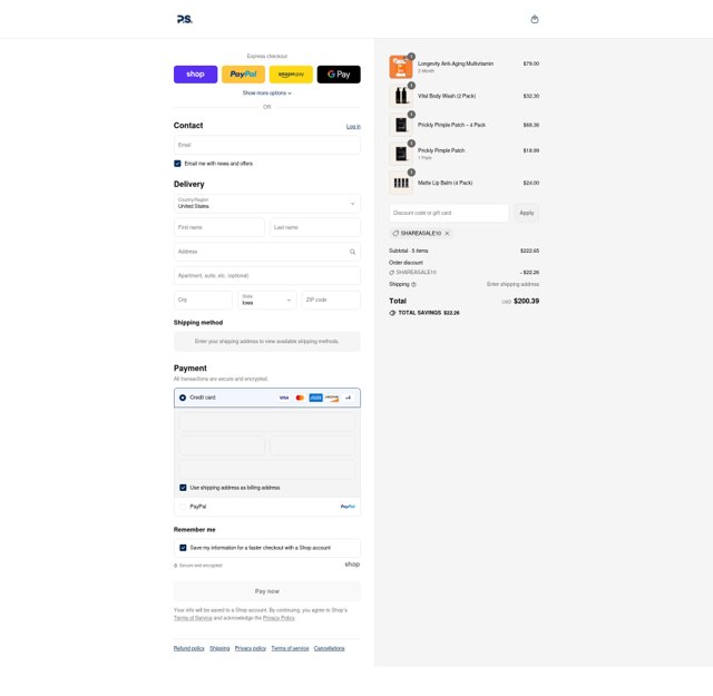 P.S. Good Times checkout page showing P.S. Good Times discount code box | Screenshot taken by SimplyCodes community member on Aug 12, 2025