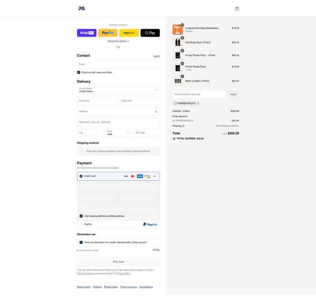 P.S. Good Times checkout page showing P.S. Good Times discount code box | Screenshot taken by SimplyCodes community member on Jul 31, 2025