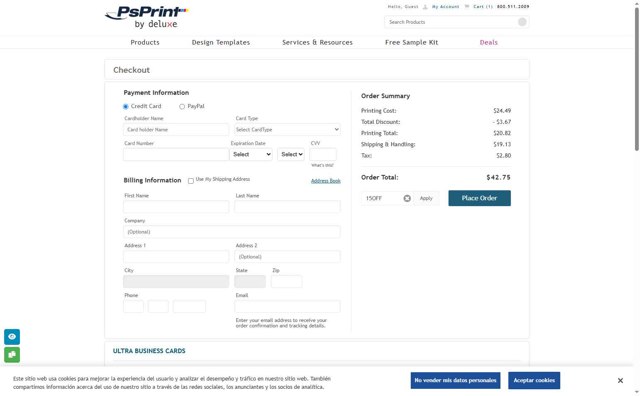 PsPrint checkout page showing PsPrint coupon code box | Screenshot taken by SimplyCodes community member on Jun 14, 2025