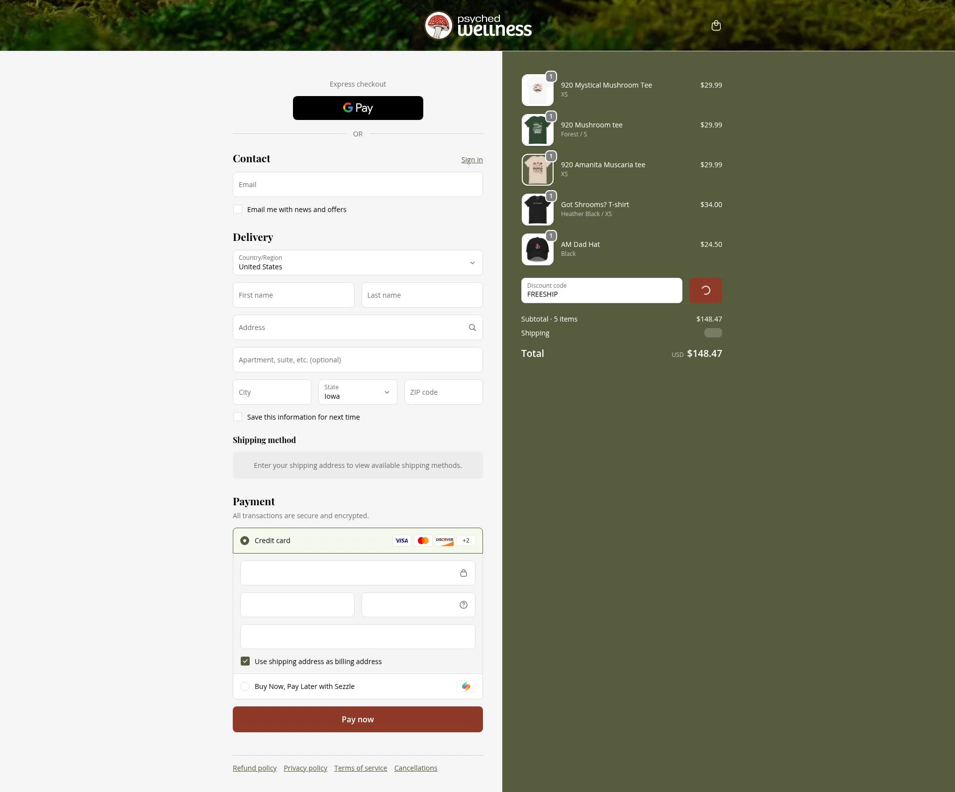 Psyched Wellness checkout page showing Psyched Wellness discount code box | Screenshot taken by SimplyCodes community member on Dec 23, 2025